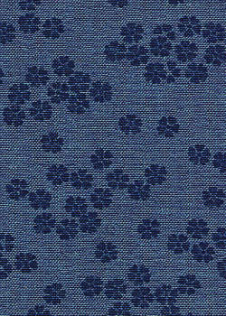 Denim Blue Iridescent Linen  Flower Print